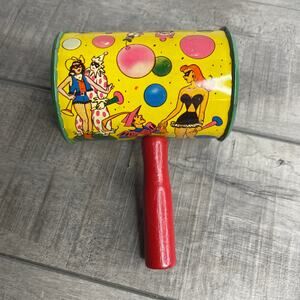 Vintage US Metal Toy MFG CO Halloween Costume Pin Up Girl Clown Tin Noise Maker